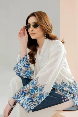 2 Pcs Women's Stitched Swiss Lawn Printed Shirt And Trouser