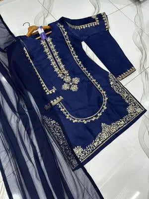 3 Pcs Women's Stitched Shamoz Silk Embroidered Suit