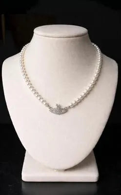 Beaded Design Silver Plated Pearl Necklace