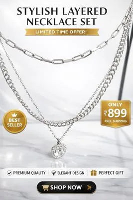 3 Layered Silver Plated Zircon Chain
