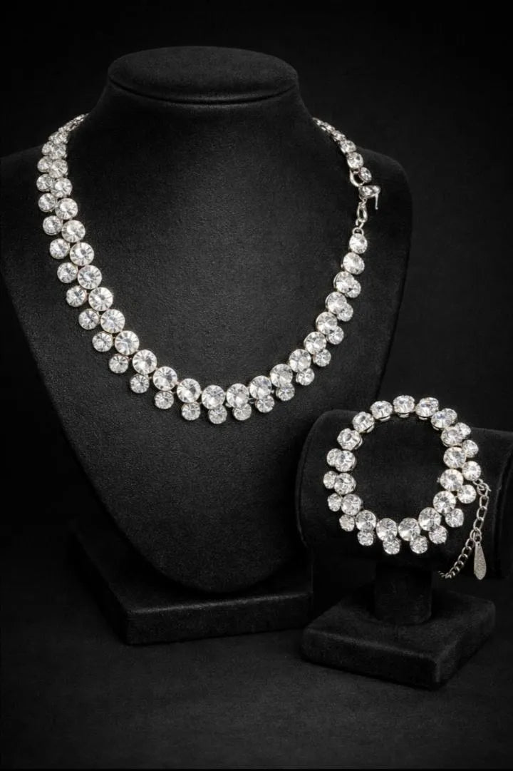 Ball Design Silver Plated Artificial Stones Necklace And Bracelet Set