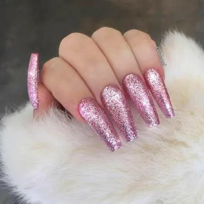 Fancy Glitter Multicolor Long Nails With Free Stickers, 1 Pack