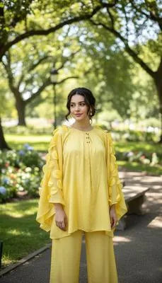 2 Pcs Women's Stitched Raw Silk Plain Shirt And Trouser