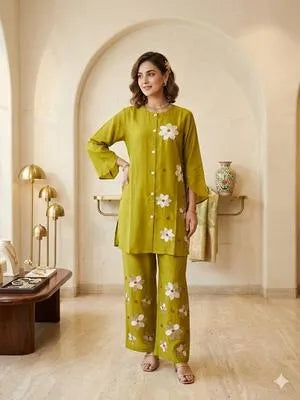 Summer Trendy Design 2 Pcs Women's Stitched Embroidered Shirt And Trouser
