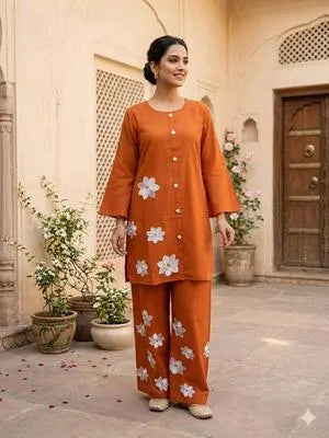 Summer Trendy Design 2 Pcs Women's Stitched Embroidered Shirt And Trouser