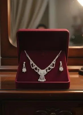 Modern Design Silver Plated Crystal Necklace Set