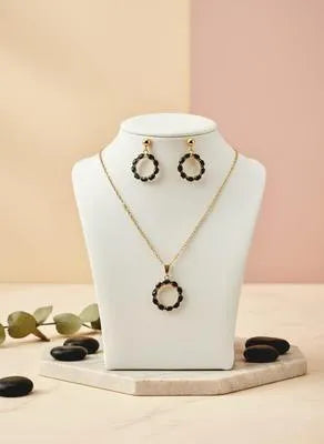 Modern Design Stainless Steel Gold Plated Crystal Pendant Set