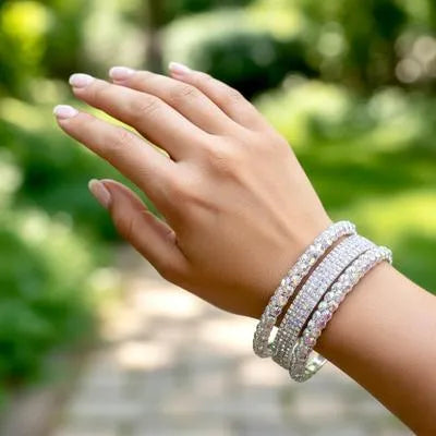 6 Pcs Funky Silver Plated Crystal Kara Bangle
