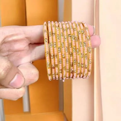 12 Pcs Metal Funky Gold Plated Crystal Kara Bangle