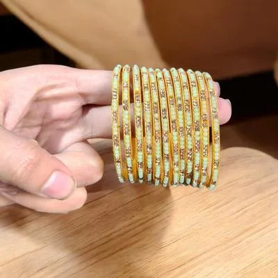 12 Pcs Metal Funky Gold Plated Crystal Kara Bangle