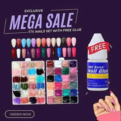 576 Pcs Artificial Nails With Free Glue, Buy 1 Get 1 Free