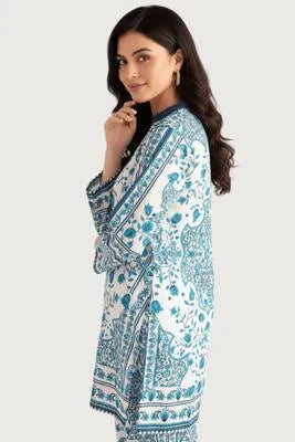 2 Pcs Women's Stitched Swiss Lawn Printed Shirt And Trouser