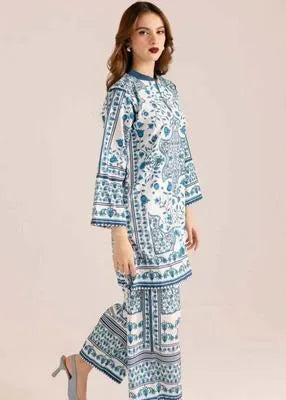 2 Pcs Women's Stitched Swiss Lawn Printed Shirt And Trouser