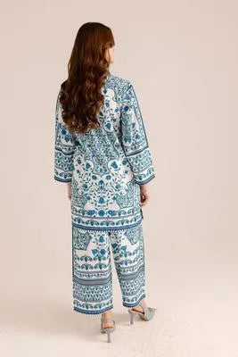 2 Pcs Women's Stitched Swiss Lawn Printed Shirt And Trouser