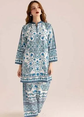 2 Pcs Women's Stitched Swiss Lawn Printed Shirt And Trouser