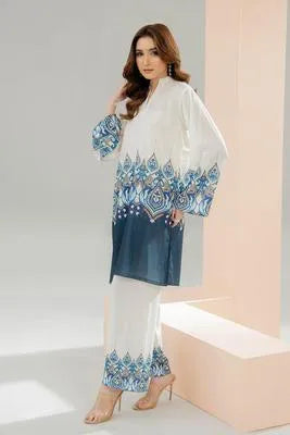 2 Pcs Women's Stitched Swiss Lawn Printed Shirt And Trouser