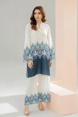 2 Pcs Women's Stitched Swiss Lawn Printed Shirt And Trouser