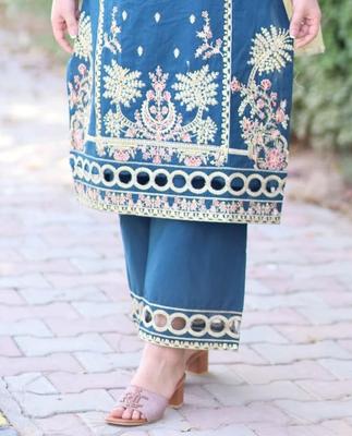 Women's Stitched Embroidered Cotton Shirt And Trouser Set - 2 Pcs