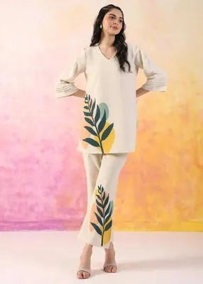 2 Pcs Women's Stitched Linen Printed Shirt And Trouser