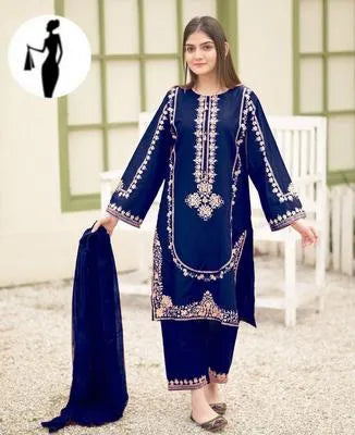 3 Pcs Women's Stitched Shamoz Silk Embroidered Suit