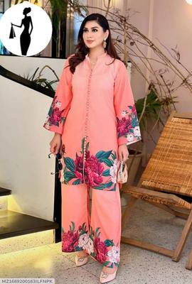 2 Pcs Women's Stitched Printed Shirt And Trouser