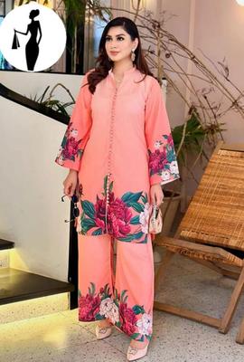 2 Pcs Women's Stitched Printed Shirt And Trouser
