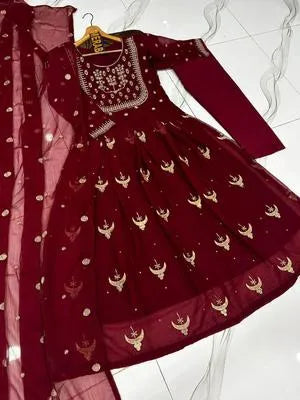 3 Pcs Women's Stitched Chiffon Hand Work Maxi Suit