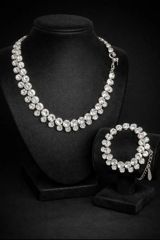 Ball Design Silver Plated Artificial Stones Necklace And Bracelet Set