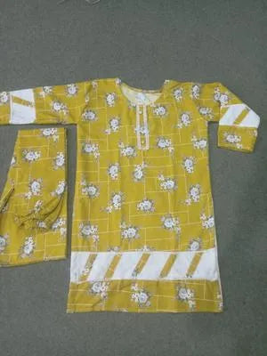 Stylish Women's Stitched Printed Shirt and Trouser Set - 2 Pcs - Yellow