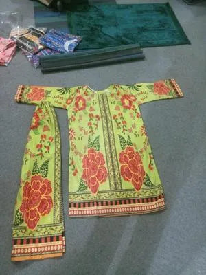2 Pcs Women's Stitched Wool Digital Print Shirt And Trouser