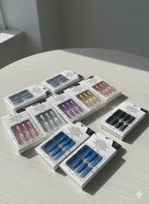 Fancy Glitter Multicolor Long Nails With Free Stickers, 1 Pack