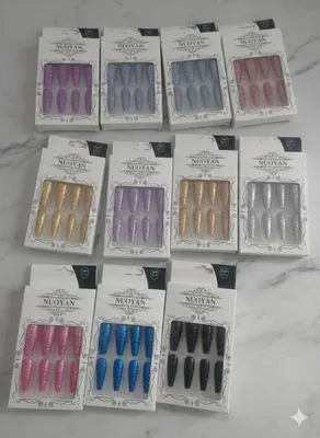 Fancy Glitter Multicolor Long Nails With Free Stickers, 1 Pack