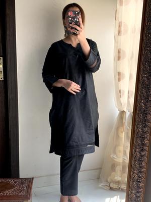 Women's Cotton Lawn Shirt & Trouser Set Black