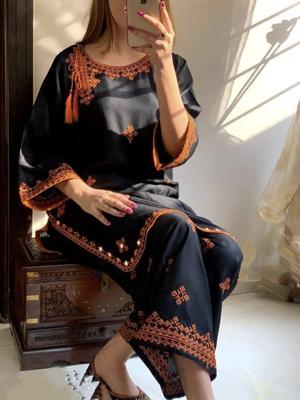 2 Pcs Women's Stitched Linen Embroidered Shirt And Trouser