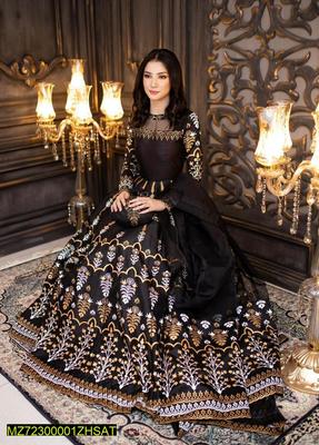 3 Pcs Women's Stitched Fancy Katan Silk Printed Maxi